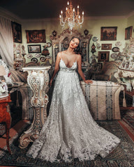 V-Neck Sleeveless Lace Wedding Dress Summer Beach Bridal Gowns-27dress