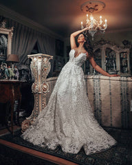 V-Neck Sleeveless Lace Wedding Dress Summer Beach Bridal Gowns-27dress