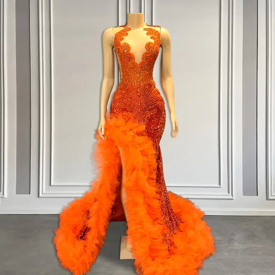 V-Neck Sleeveless Mermaid Long Prom Dress with Sequins and Split Side-27dress