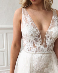 V-Neck Sleeveless Mermaid Wedding Dress With Appliques Detachable Skirt-27dress