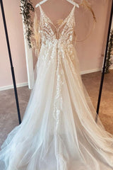 V-Neck Tulle Wedding Dress Sleeveless With Lace Appliques-27dress