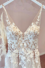 V-Neck Wedding Dress Sleeveless Tulle With Lace Appliques-27dress