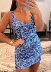 Velvet Sequins Homecoming Dress - Sheath/Column V Neck Sleeveless Short/Mini - 27Dress