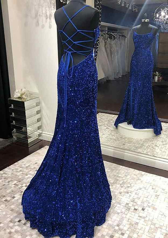Load image into Gallery viewer, Velvet Sequins Prom Dress with Trumpet/Mermaid Square Neckline and Sleeveless Sweep Train-27dress
