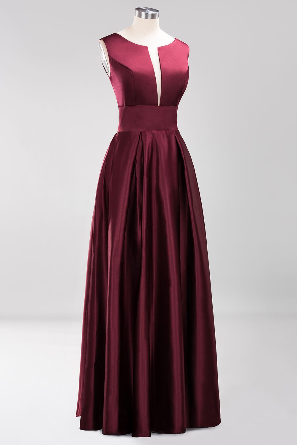 Vintage Deep-V-Neck Long Burgundy Bridesmaid Dress Online-27dress