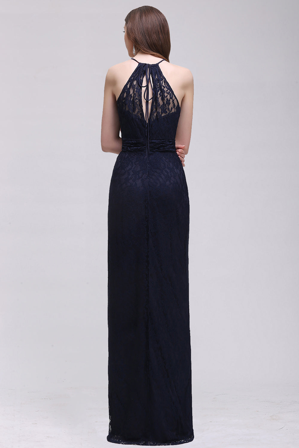 Vintage Halter Sleeveless Lace Navy Bridesmaid Dresses Affordable-27dress