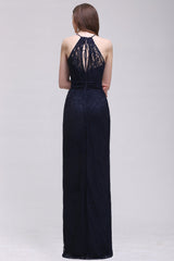 Vintage Halter Sleeveless Lace Navy Bridesmaid Dresses Affordable-27dress