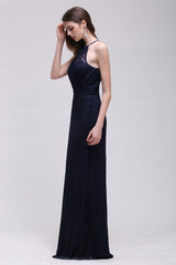 Vintage Halter Sleeveless Lace Navy Bridesmaid Dresses Affordable-27dress