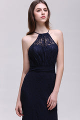 Vintage Halter Sleeveless Lace Navy Bridesmaid Dresses Affordable-27dress