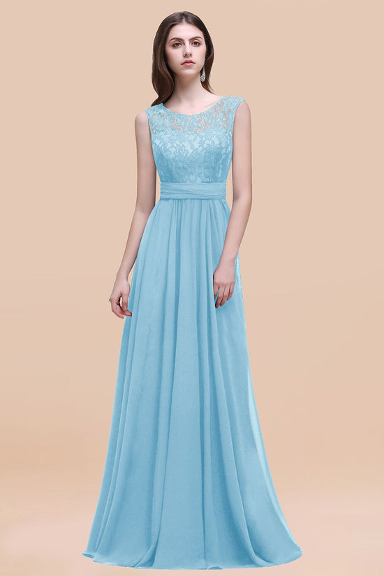 Vintage Lace Scoop Sleeveless Dark Blue Bridesmaid Dress with V-Back-27dress