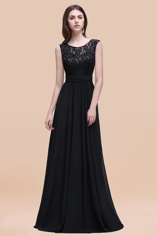 Vintage Lace Scoop Sleeveless Dark Blue Bridesmaid Dress with V-Back-27dress
