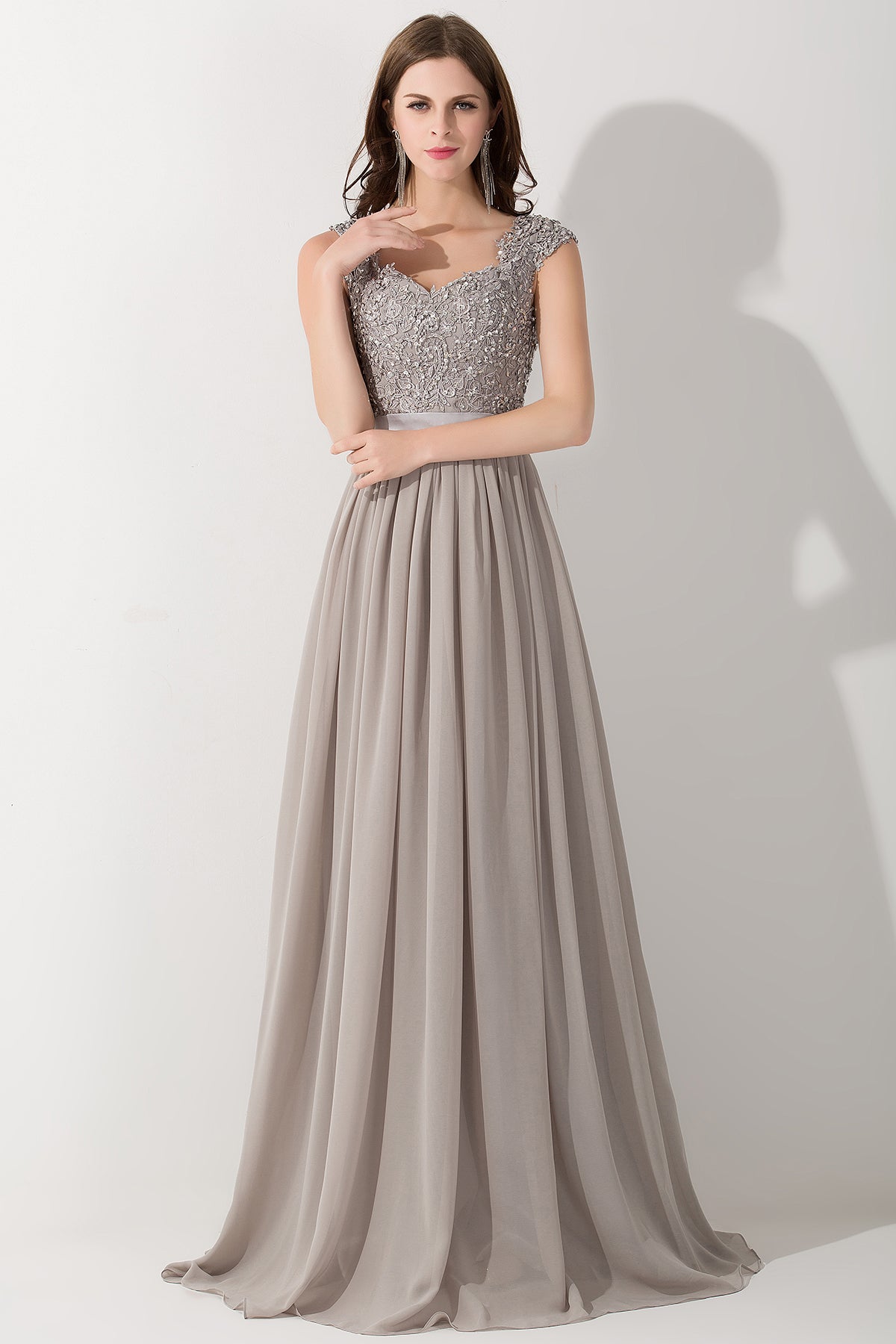 Vintage Silver Sleeveless Long Bridesmaid Dress With Appliques-27dress