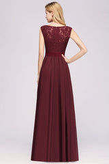 Vintage Sleeveless Lace Bridesmaid Dresses Affordable Chiffon Wedding Party Dress Online-27dress