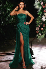 Violet Strapless Mermaid Prom Dress Split With Sequins Beading