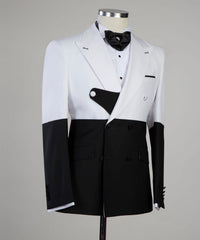 White and Black Splicing Peaked Lapel New Arrival Close Fitting Men Suits