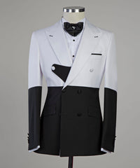 White and Black Splicing Peaked Lapel New Arrival Close Fitting Men Suits