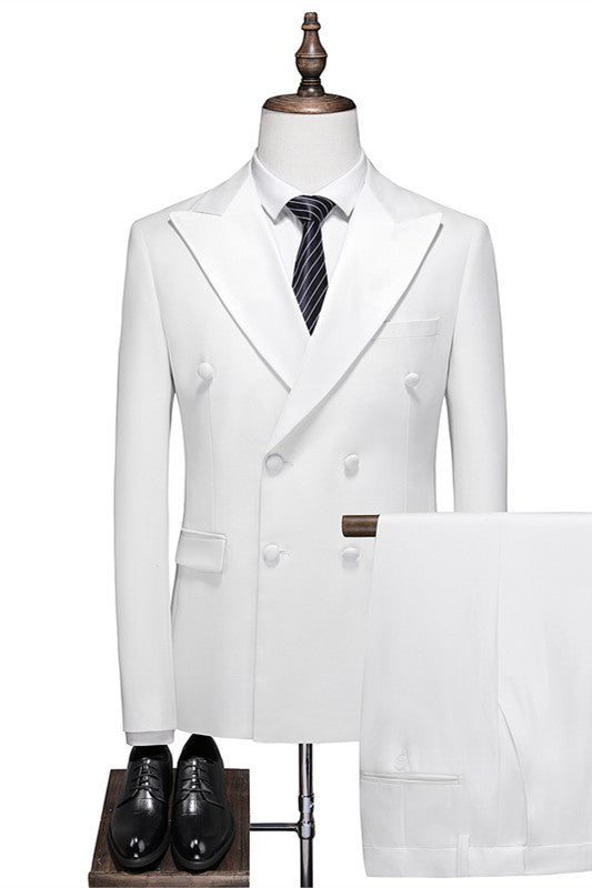White Fashion Double Breasted Close Fitting Men Suits for Wedding