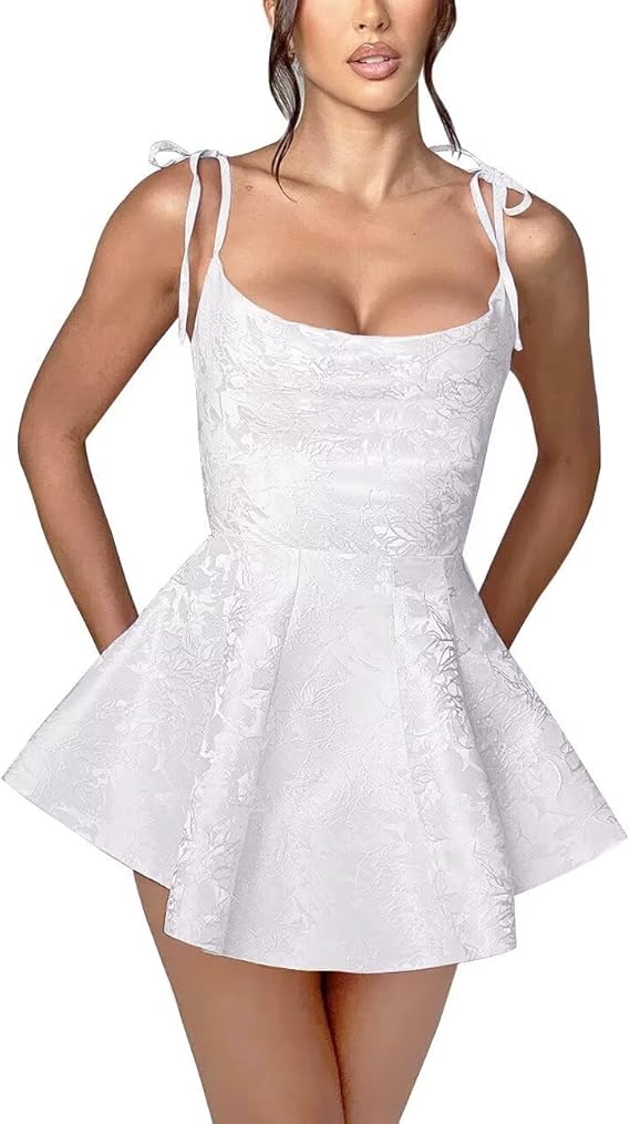 Short A-line Spaghetti Straps Satin Sleeveless Party Dress Jacquard Homecoming Dress