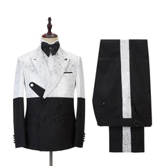 Jacquard Peaked Lapel Double Breasted White Prom Suits