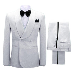 Jacquard Shawl Lapel Double Breasted White Wedding Suits