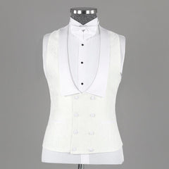 Jacquard Three Pieces Shawl Lapel Bespoke White Wedding Suits