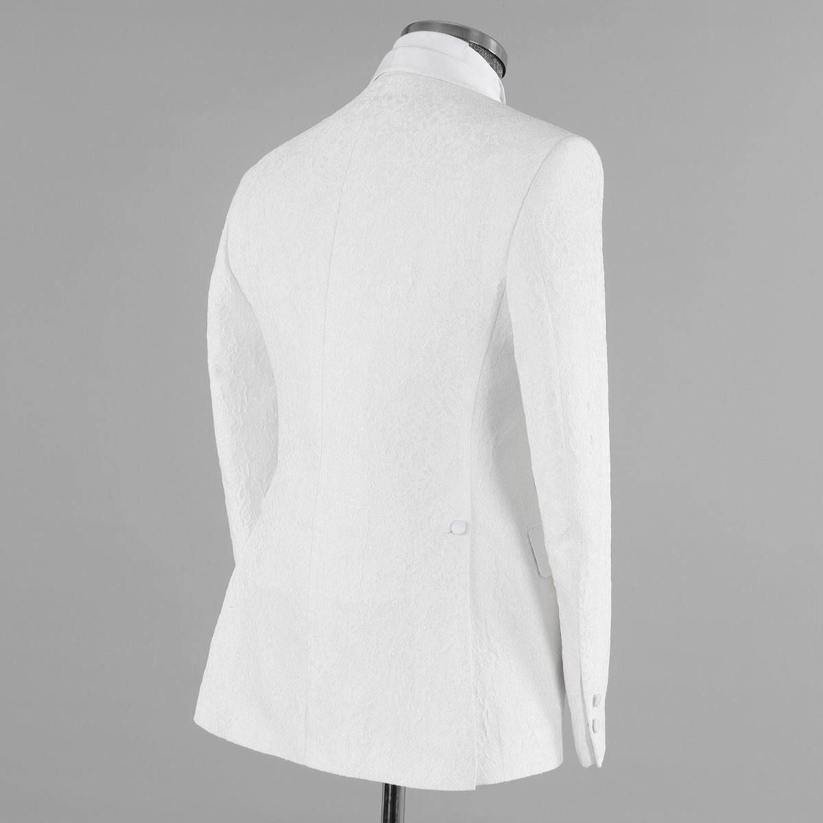 Jacquard Three Pieces Shawl Lapel Bespoke White Wedding Suits
