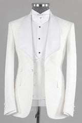 Jacquard Three Pieces Shawl Lapel Bespoke White Wedding Suits