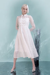 27Dress White Long Sleeves High Neck A-line Long Dresses