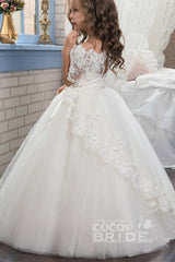 White Off The Shoulder 1/2 Sleeves Ball Gown Flower Girls Dress-27dress