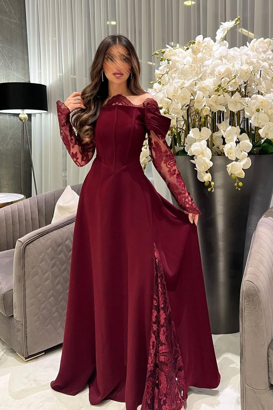 White Off the Shoulder Long Sleeves Long Prom Dress With Appliques