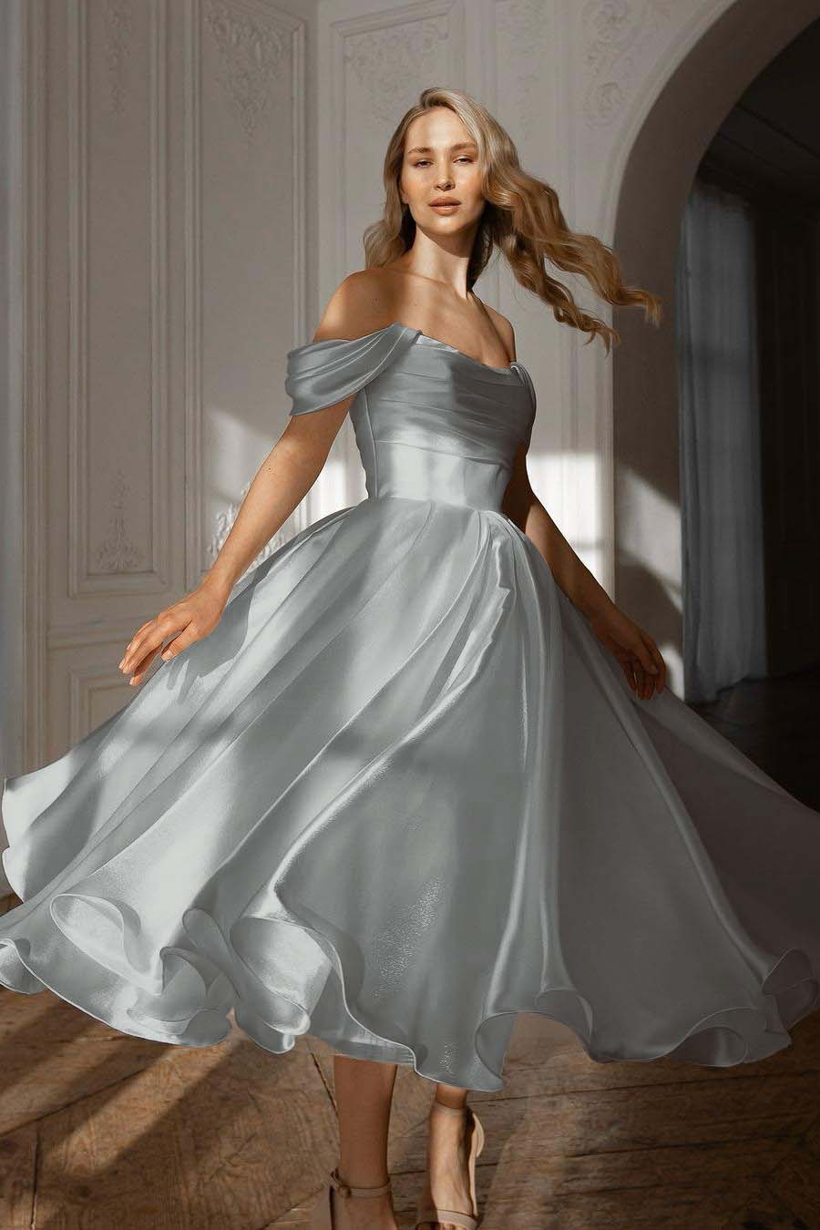 White Off the Shoulder Sleeveless Long Prom Dress With Pleated