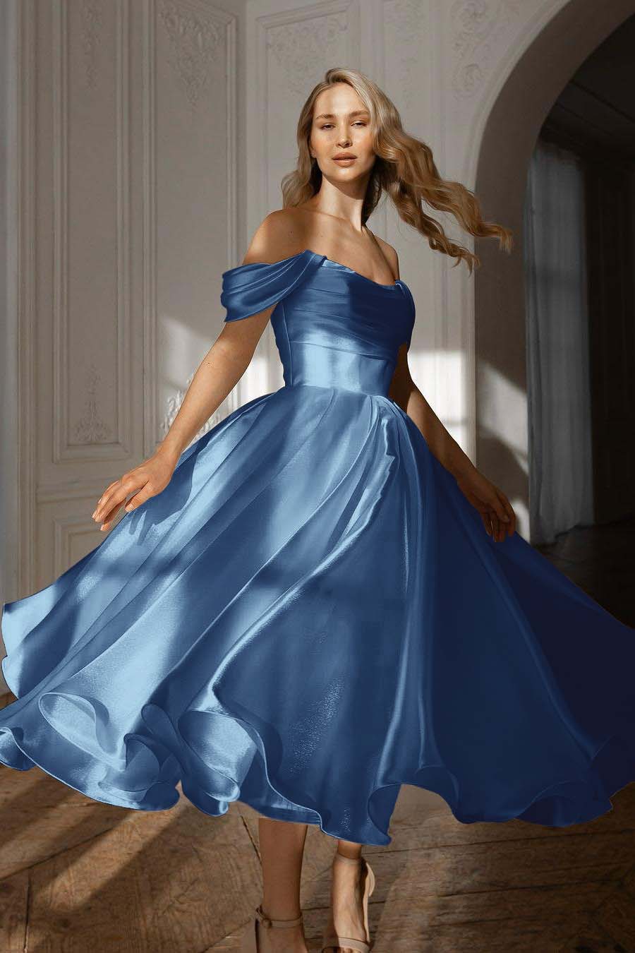 White Off the Shoulder Sleeveless Long Prom Dress With Pleated