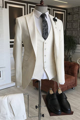 Peaked Lapel Three Pieces Simple White Prom Suits