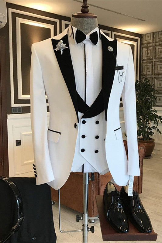 White Peaked Lapel Three Pieces Slim Suits For Wedding