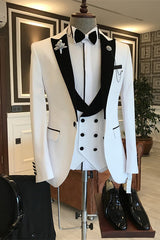 White Peaked Lapel Three Pieces Slim Suits For Wedding