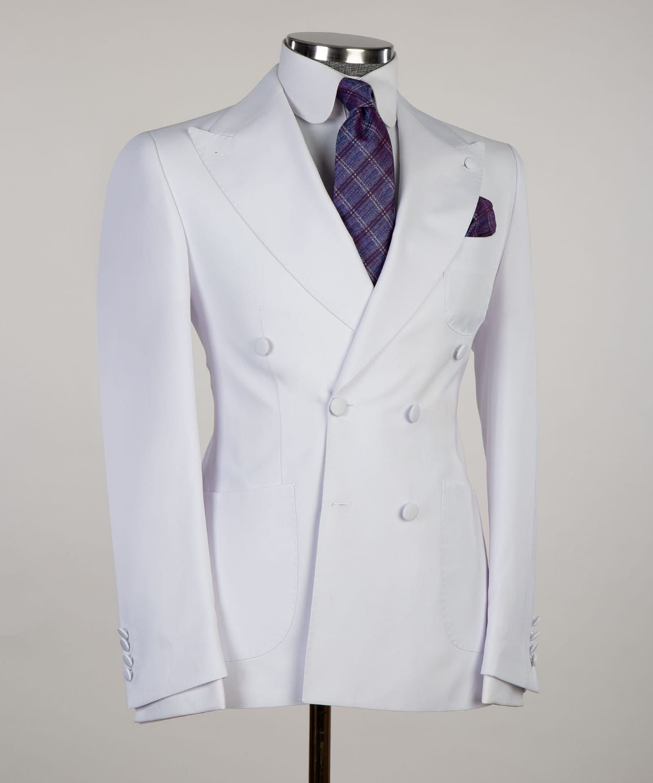 Peaked Lapel Two Pieces Close Fitting White Wedding Suits