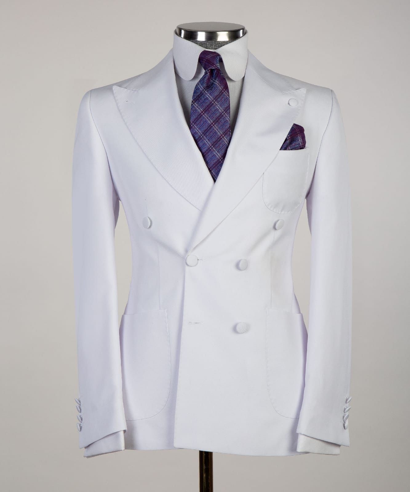 Peaked Lapel Two Pieces Close Fitting White Wedding Suits