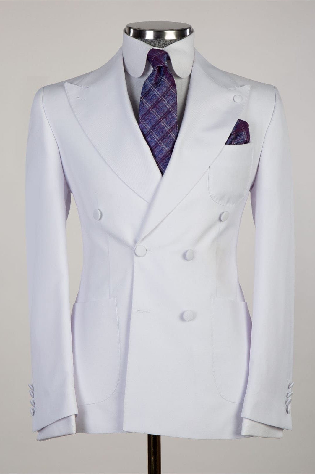 Peaked Lapel Two Pieces Close Fitting White Wedding Suits