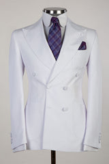 Peaked Lapel Two Pieces Close Fitting White Wedding Suits