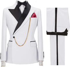 Peaked Lapel Two Pieces New Arrival White Prom Suits