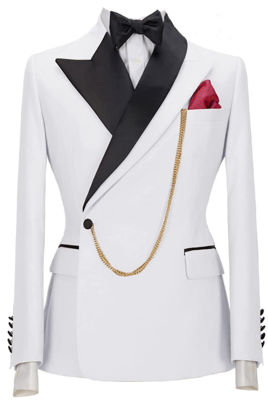 Peaked Lapel Two Pieces New Arrival White Prom Suits