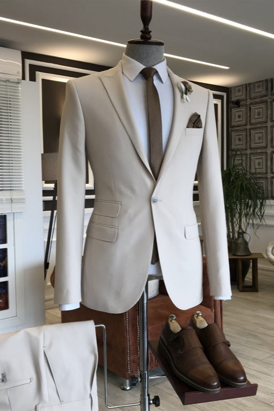 Peaked Lapel Two Pieces Simple White Prom Suits
