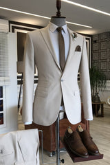 Peaked Lapel Two Pieces Simple White Prom Suits