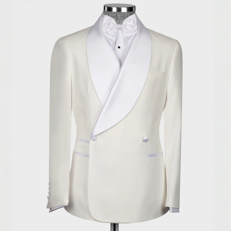 Shawl Lapel Double Breasted White Wedding Suits