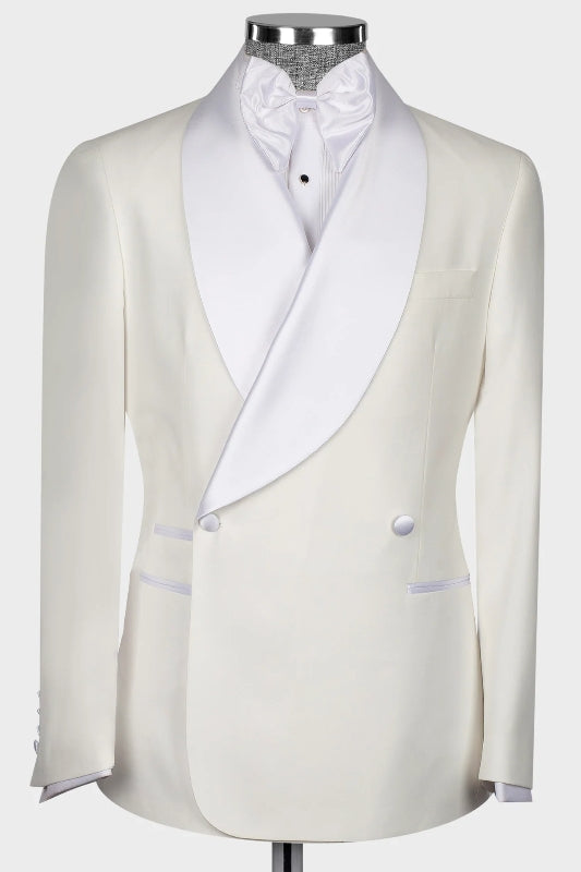 Shawl Lapel Double Breasted White Wedding Suits