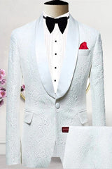 White Shawl Lapel Jacquard Men Suits For Wedding