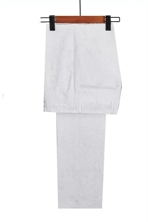 Shawl Lapel Jacquard White Wedding Suits
