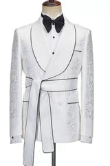 Shawl Lapel Jacquard White Wedding Suits