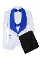 White Shawl Lapel Slim Fit Jacquard Men Suits For Wedding