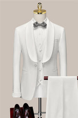 Shawl Lapel Three Pieces Close Fitting White Wedding Suits